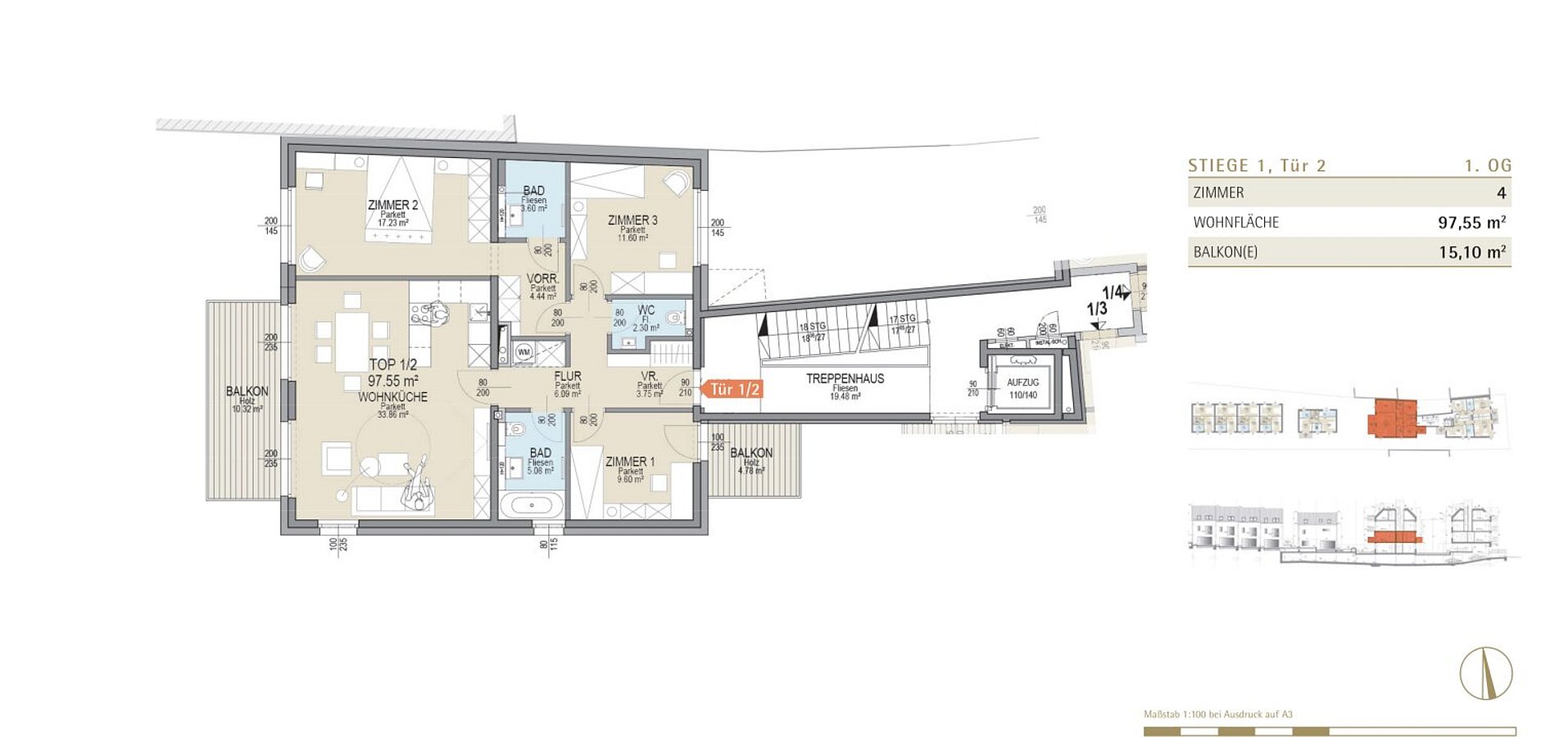 Wohnungsgrundriss Tür 1/2