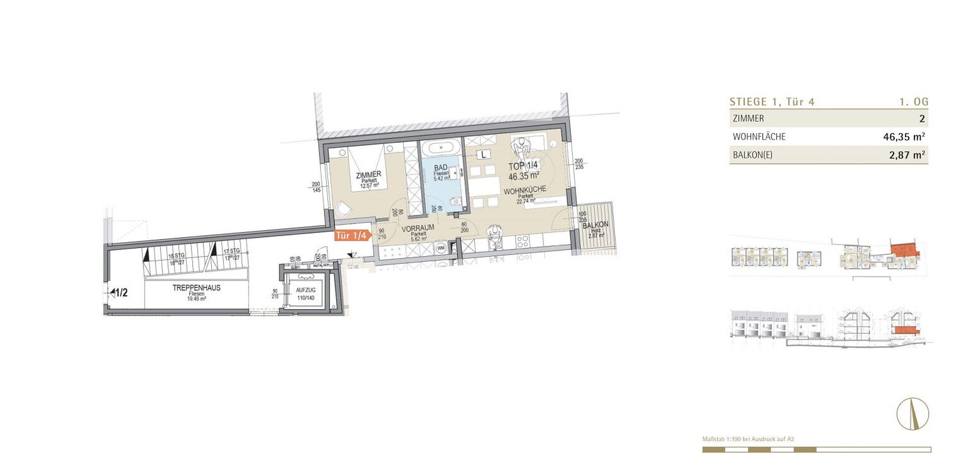 Wohnungsgrundriss Tür 1/4