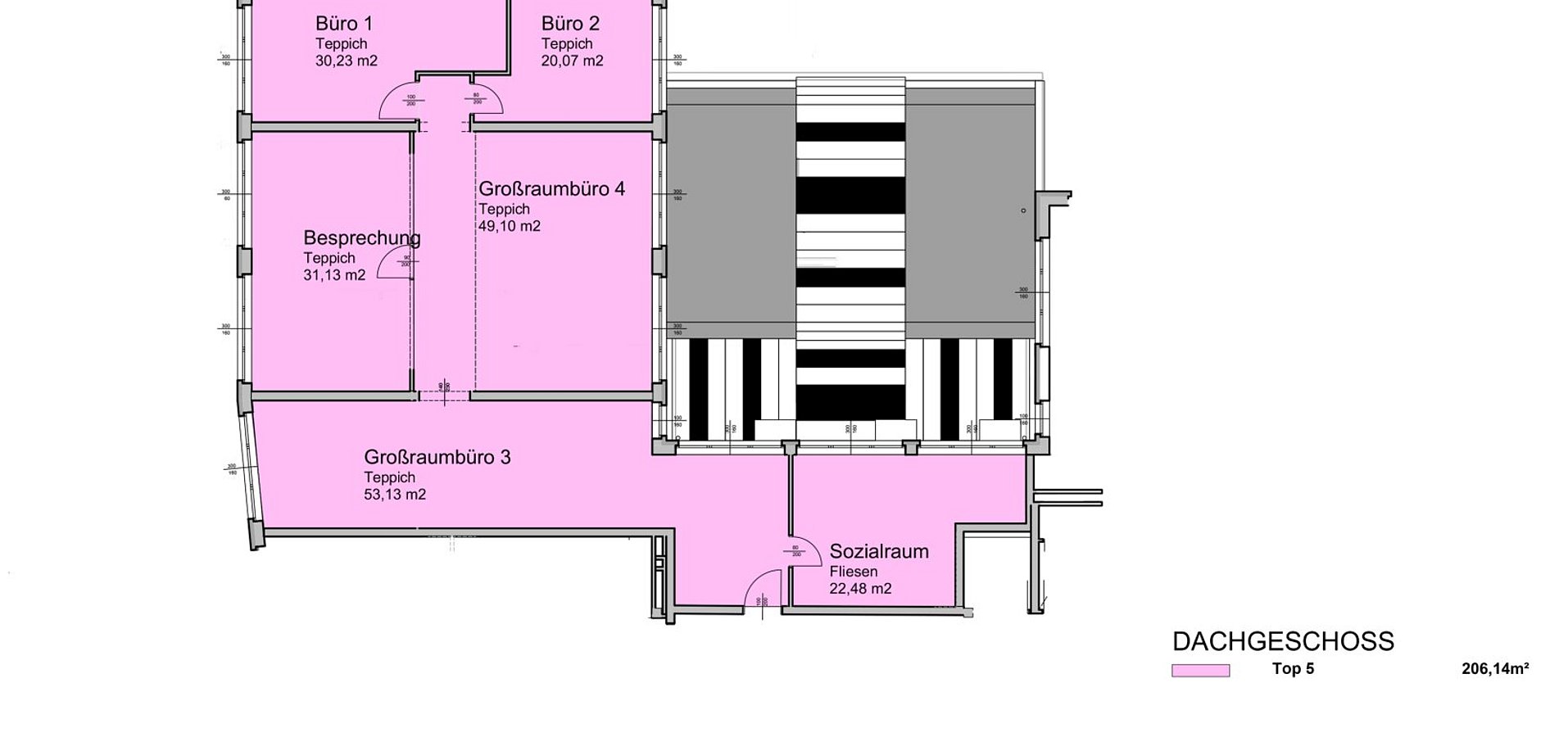 Plan über mögliche Büroeinheiten im DG