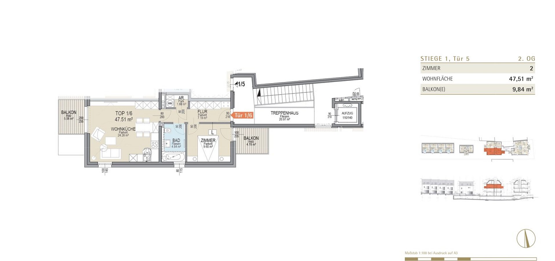 Wohnungsgrundriss Tür 1/6
